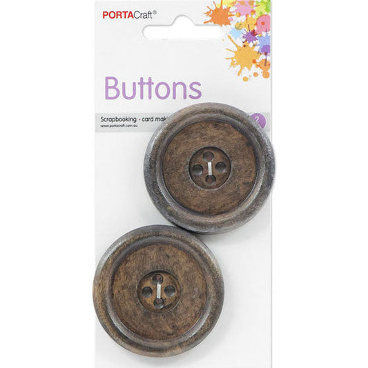Buttons Round 34mm 2pk Wooden Greystone