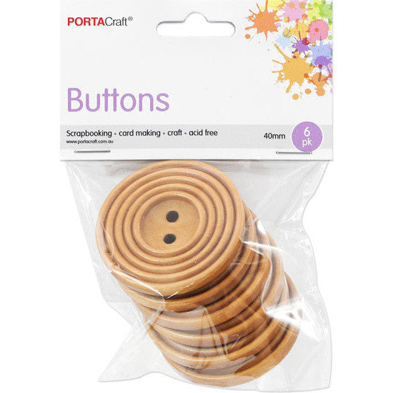 Buttons Round 40mm 6pk Wooden Cherry