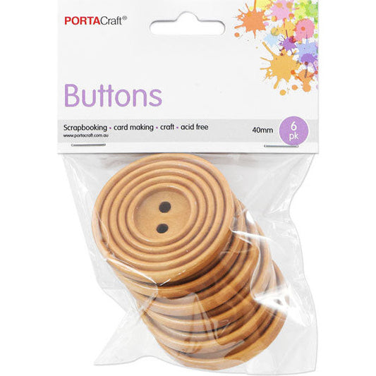 Buttons Round 40mm 6pk Wooden Cherry