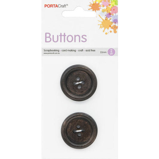 Buttons Round 22mm 2pk Wooden Black Walnut
