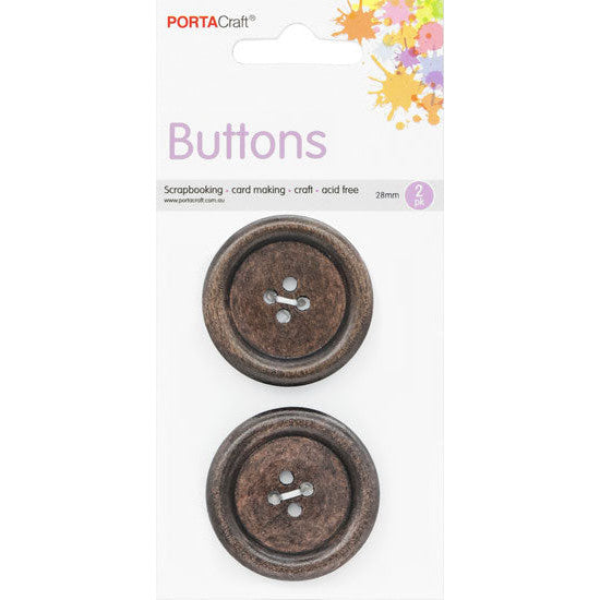 Buttons Round 28mm 2pk Wooden Dark Hickory