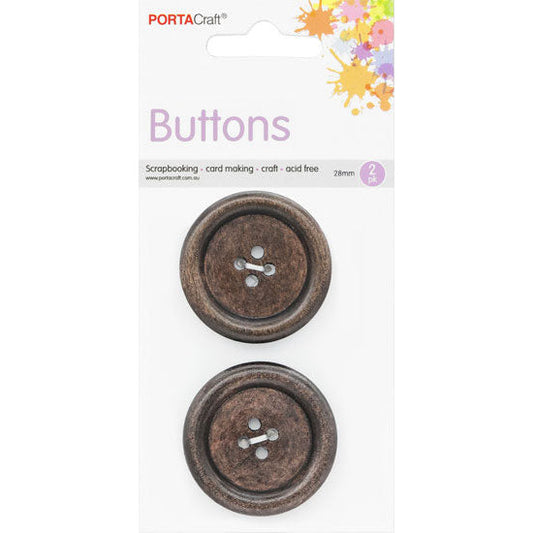 Buttons Round 28mm 2pk Wooden Dark Hickory