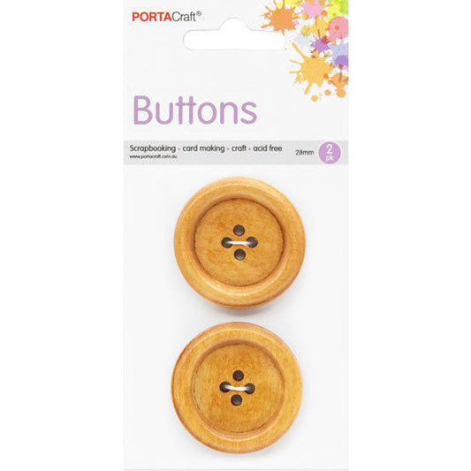 Buttons Round 28mm 2pk Wooden Cherry