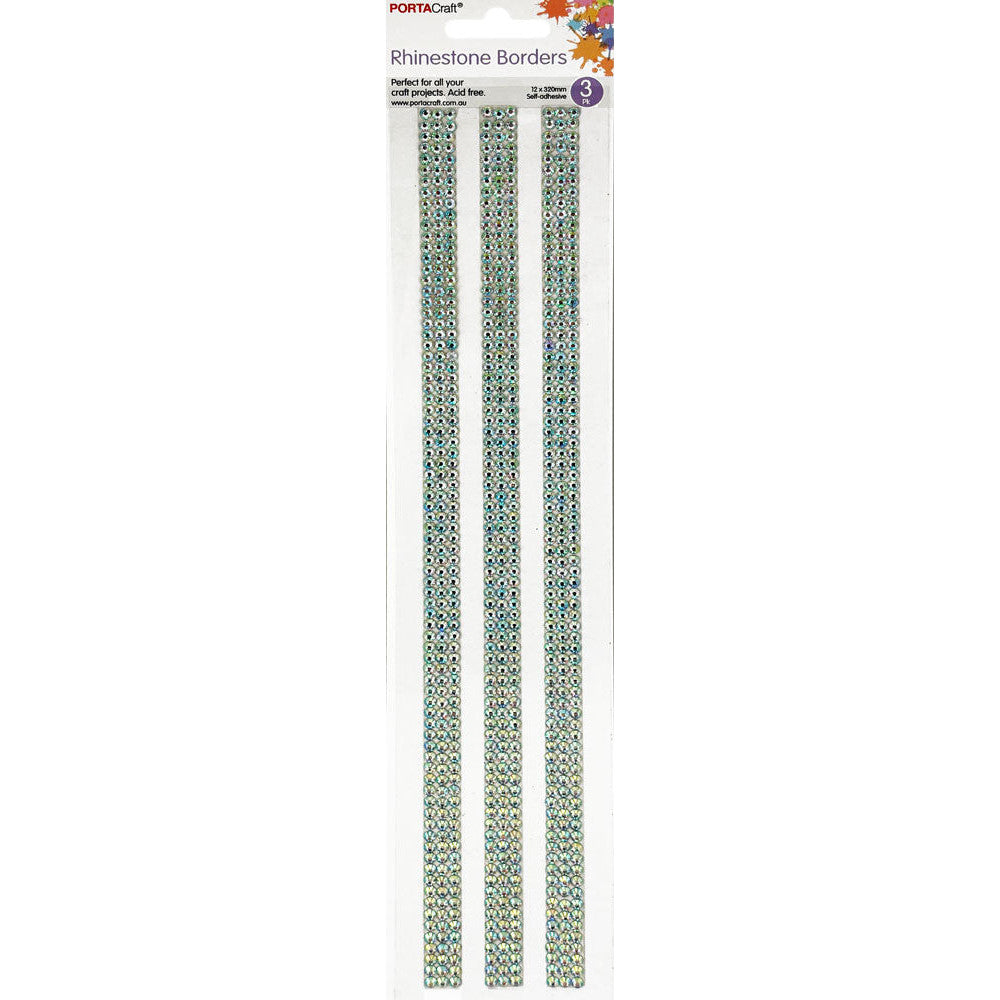 Rhinestone Borders 12mm 30cm 3 Strips - Iridescent Clear