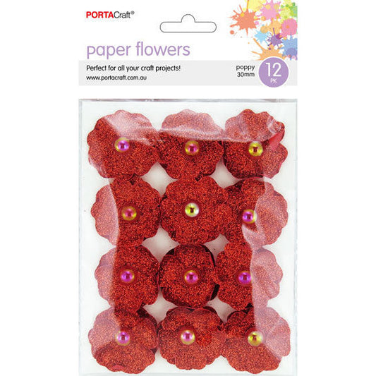 Flowers Poppy 30mm 12pk Glitter Fabric
