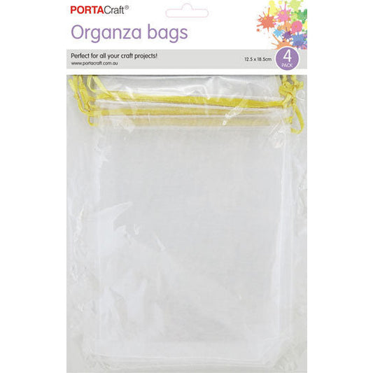 Organza Bags 125x185mm 4pk  03 White w Gold