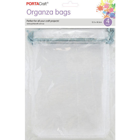 Organza Bags 125x185mm 4pk 02 White w Silver