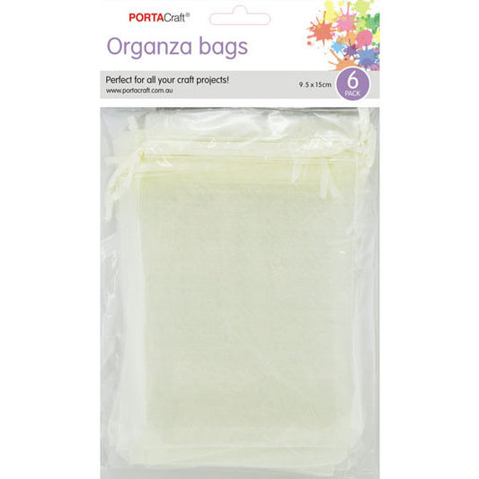 Organza Bags  95x150mm 6pk  04 Ivory