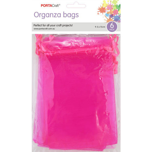 Organza Bags  95x150mm 6pk  10 Hot Pink