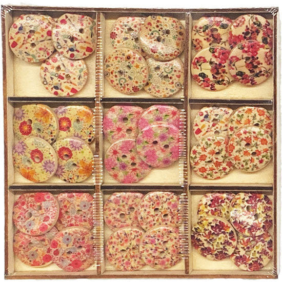 Buttons Round 20mm 36pk Wooden 9 Compartment Tray