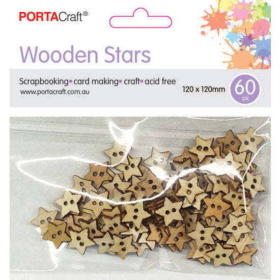 Buttons Stars 12x12mm 60pk Wooden