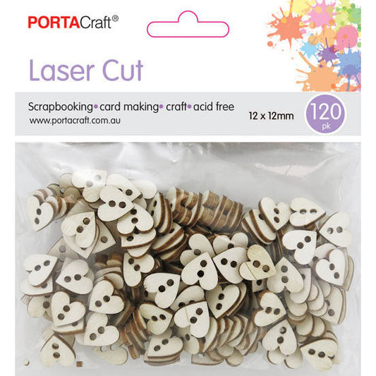 Buttons Hearts 12x12mm 120pk Wooden