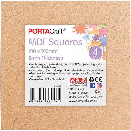 MDF Boards 100x100mm 2mm 4pk
