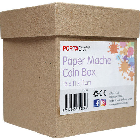 Paper Mache Coin Box 13x11x11cm