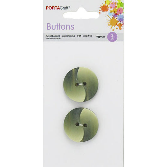 Buttons Round 20mm 2pk Green Shell