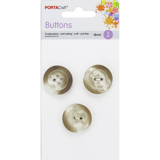 Buttons Round 18mm 3pk Oyster Shell