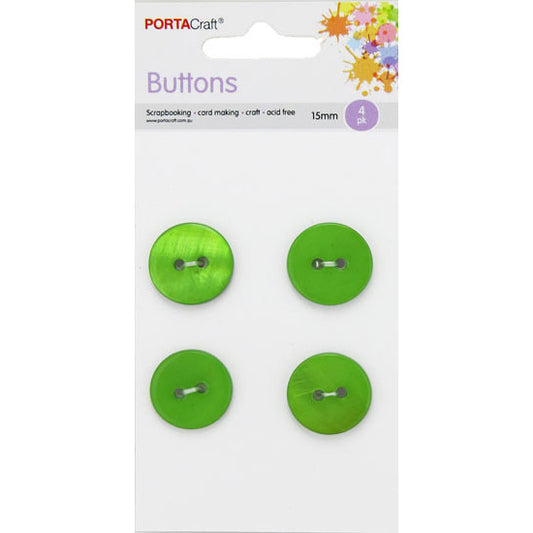 Buttons Round 15mm  4pk Bright Green