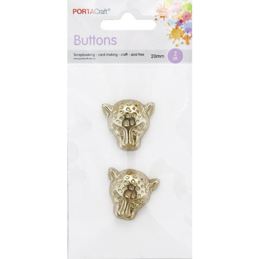 Buttons w Shank 20mm 2pk Metal Leopard Heads Gold