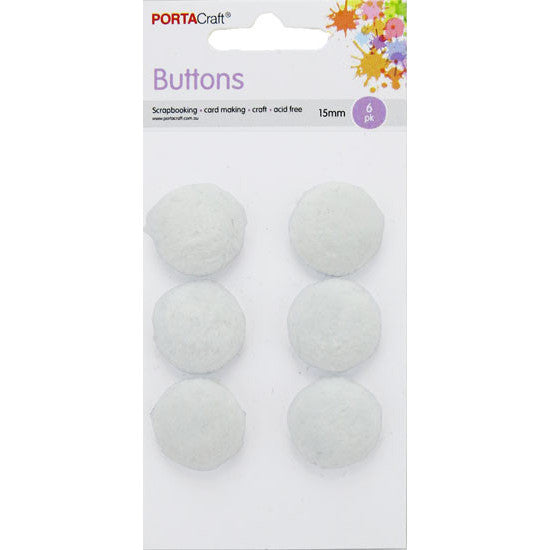 Buttons w Shank Velvet 15mm 6pk Round White