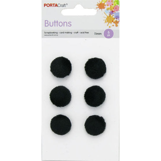 Buttons w Shank Velvet 11mm 6pk Round Black