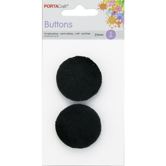 Buttons w Shank Velvet 25mm 2pk Round Black