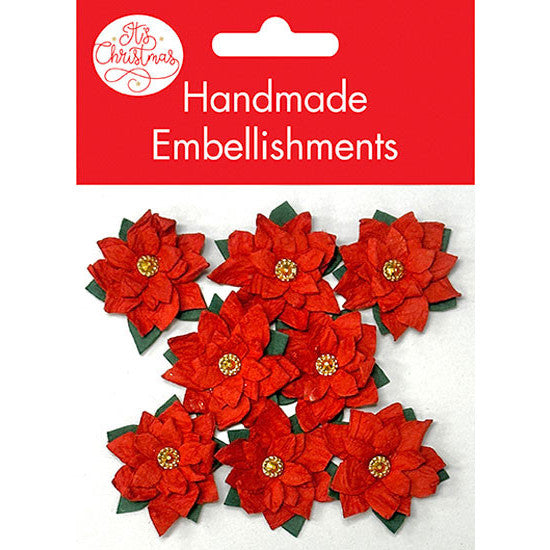 Handmade Poinsettia Embellishments 3cm 8pk