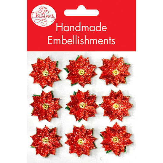 Glitter Poinsettia Embellishments 3cm 9pk