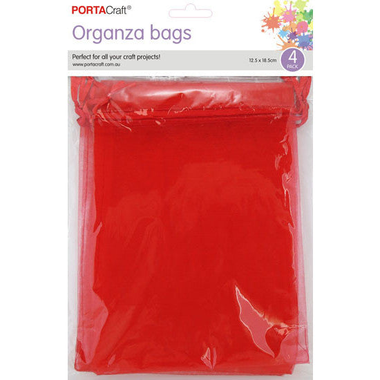 Organza Bags 125x185mm 4pk 12 Red