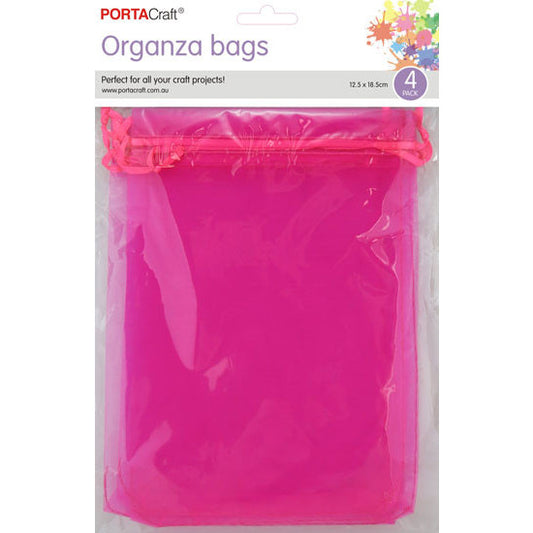 Organza Bags 125x185mm 4pk  10 Hot Pink