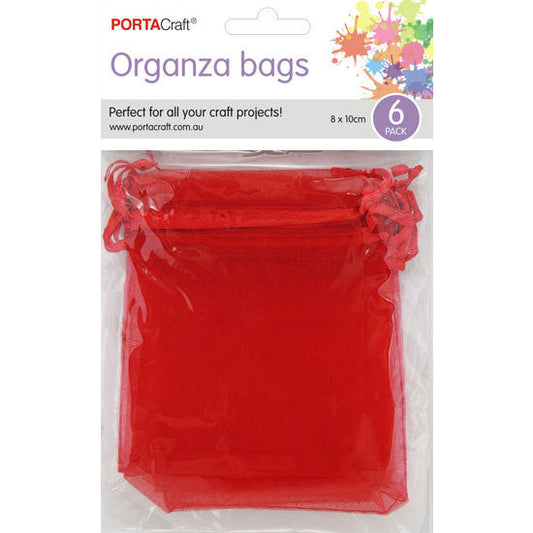 Organza Bags  80x100mm 6pk  12 Red