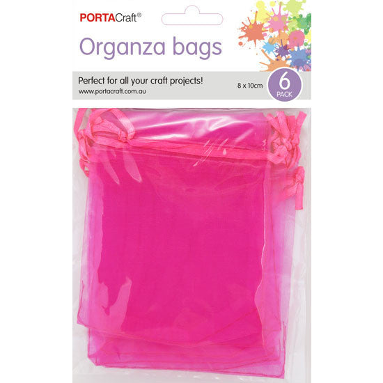 Organza Bags  80x100mm 6pk  10 Hot Pink