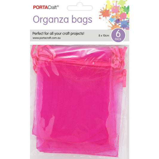 Organza Bags  80x100mm 6pk  10 Hot Pink