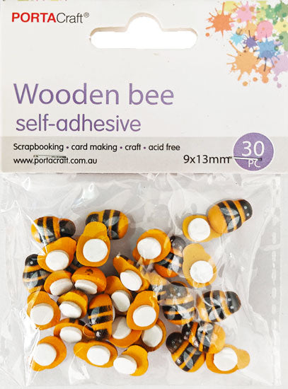 Wooden Bee Self-Adhesive 9x13mm 30pk