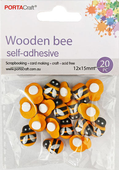 Wooden Bee Self-Adhesive 12x15mm 20pk