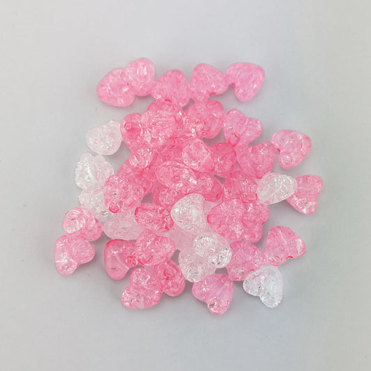 Glitter Heart Beads 11x5mm 20g - Pink & White