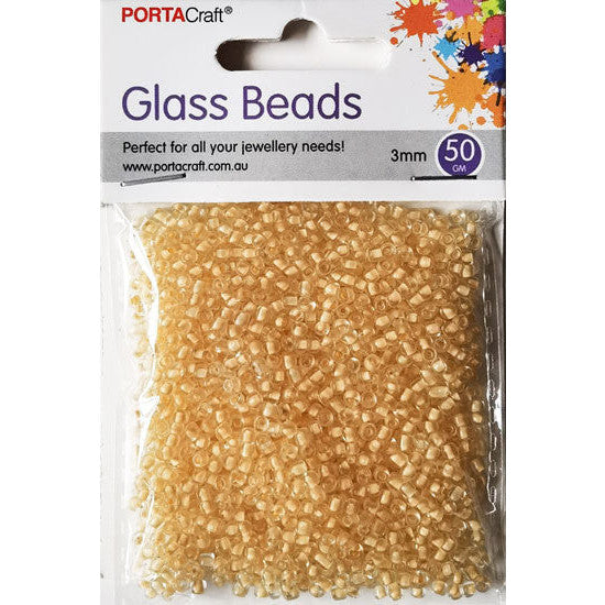 Porta Craft Cream Translucent Glass Beads 3mm 50g Pack