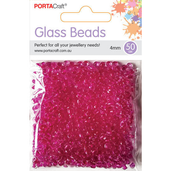 Porta Craft Fuchsia Translucent Glass Beads 3mm 50g Pack
