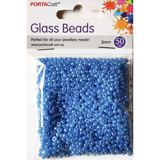 Porta Craft Blue Glass Pearl Beads 3mm 50g Pack