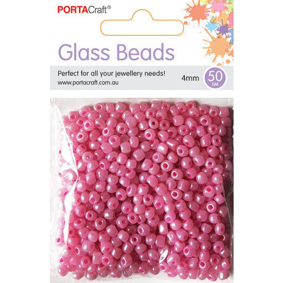 Porta Craft Pink Glass Pearl Beads 4mm 50g Pack