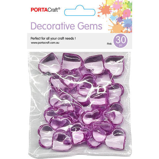 Porta Craft Acrylic Heart Gems 60g 30pk - Pink