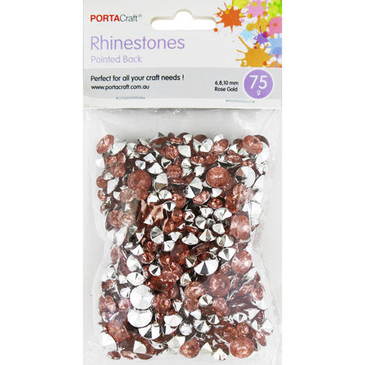 Porta Craft Rhinestones with Pointed Back 6,8,10mm 680pk - Rose Gold