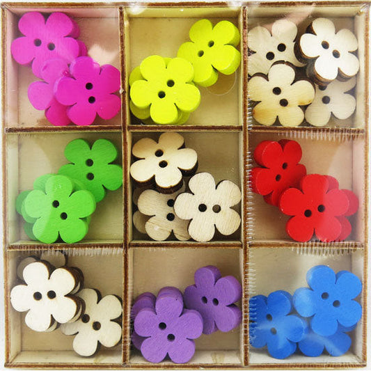 Buttons Flowers 18mm 35g 36pk Wooden