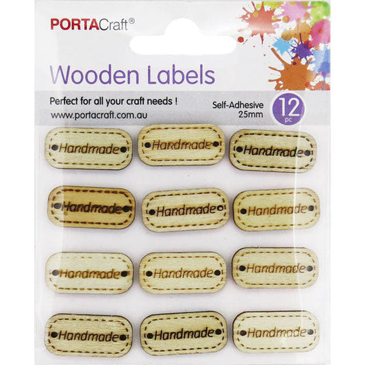 Labels Wooden 25x12mm 12pk Handmade