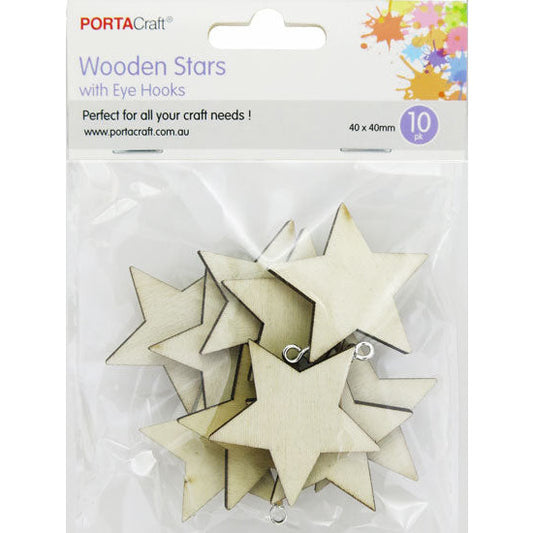 Laser Cut Stars 40x40mm 10pk w Screw Eye Hook