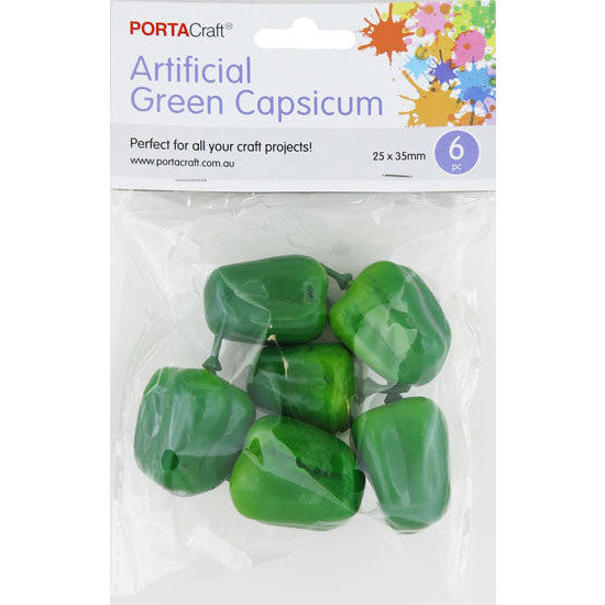 Artificial Fruit Capsicum Green 25x35mm 6pc