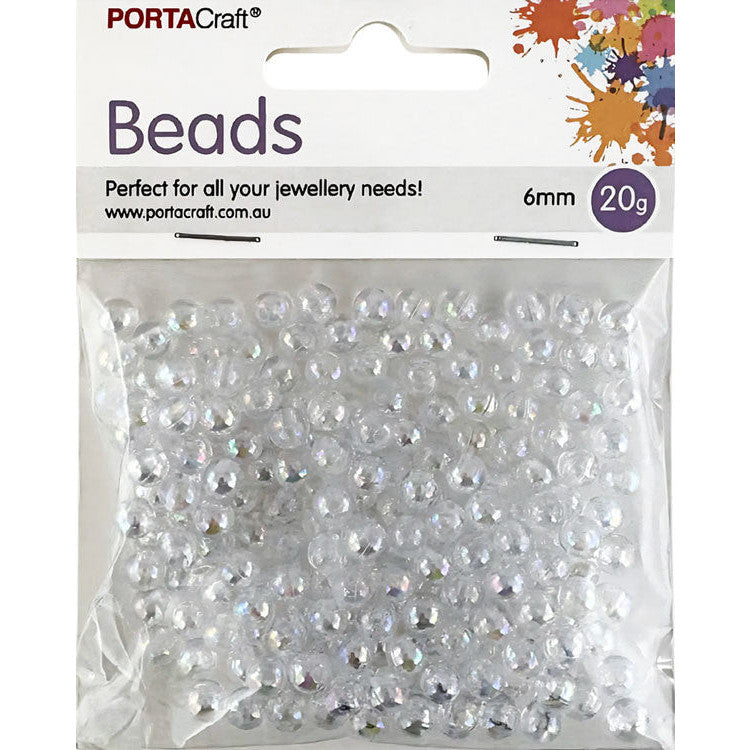 Beads 6mm 20g Round Clear Iridescent