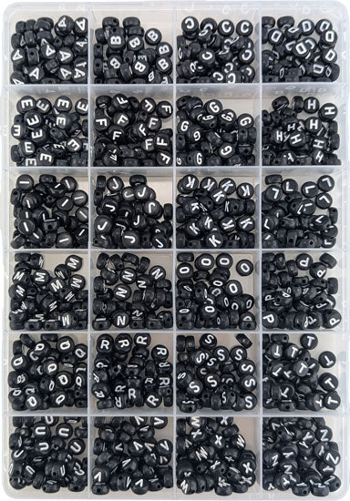 Alphabet Beads Mega Pack 7mm - Black with White Writing