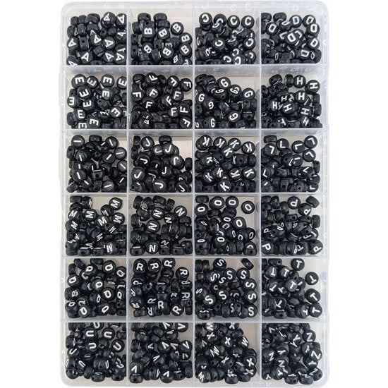 Alphabet Beads Mega Pack 7mm - Black with White Writing
