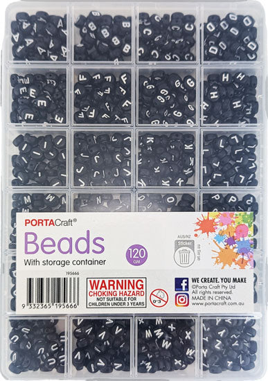 Alphabet Beads Mega Pack 7mm - Black with White Writing