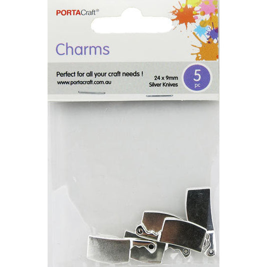 Charms Metal 5pc 24x9mm Cleavers Silver